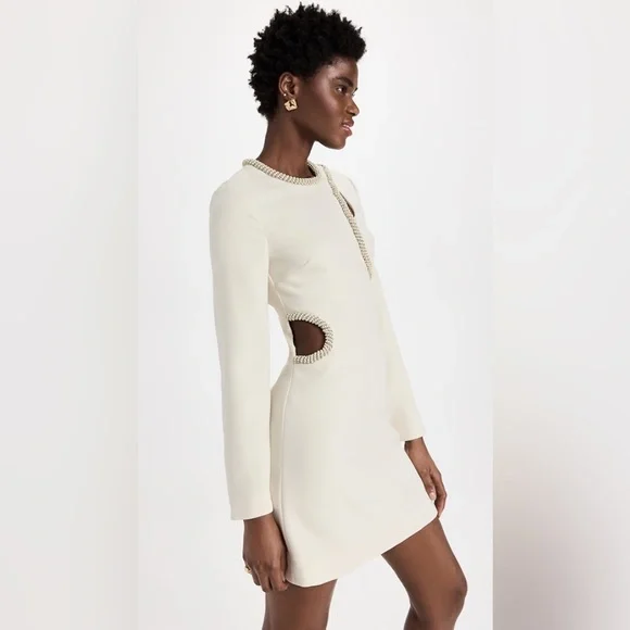 NEW NWT Jonathan Simkhai Katherine Diamante Embroidery Cutout Mini Dress Nougat